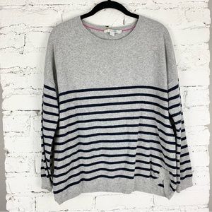 Boden Everyday Striped Sweater Grey Navy Cotton Viscose Cashmere 10